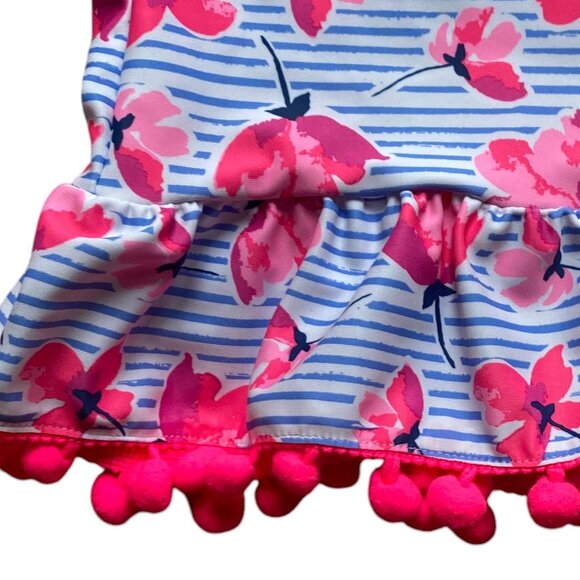 NWT Nicole Miller Rash Guard Swimsuit Set Stripes Floral Pom Poms Pool Beach-6 - Picture 3 of 13